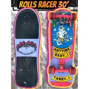 Rolls Racer “Tabby” RARE Vintage 1980s Wooden Skateboard Deck – 30" x 9"